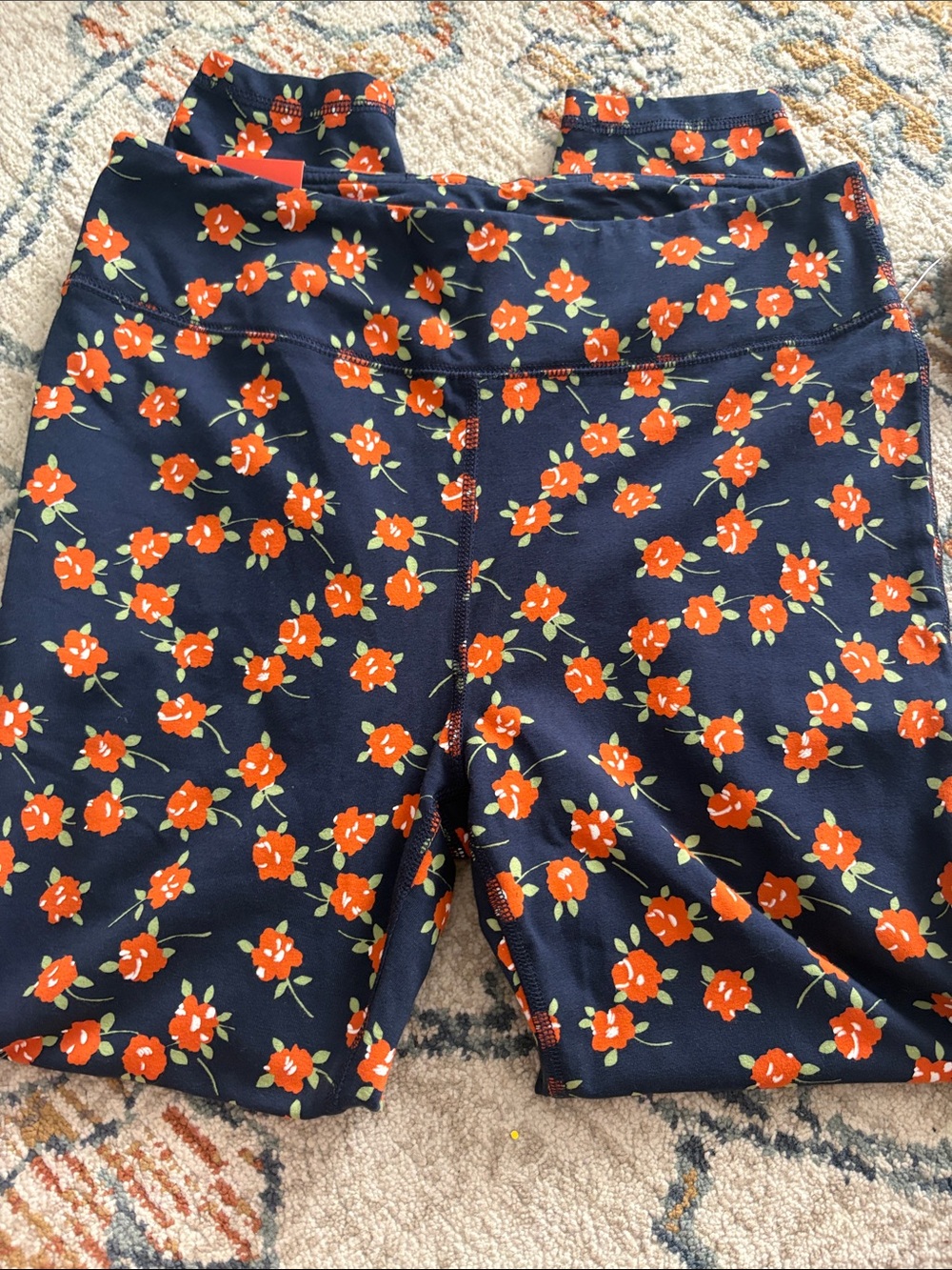 J. Crew Navy Leggings with Orange Floral Print